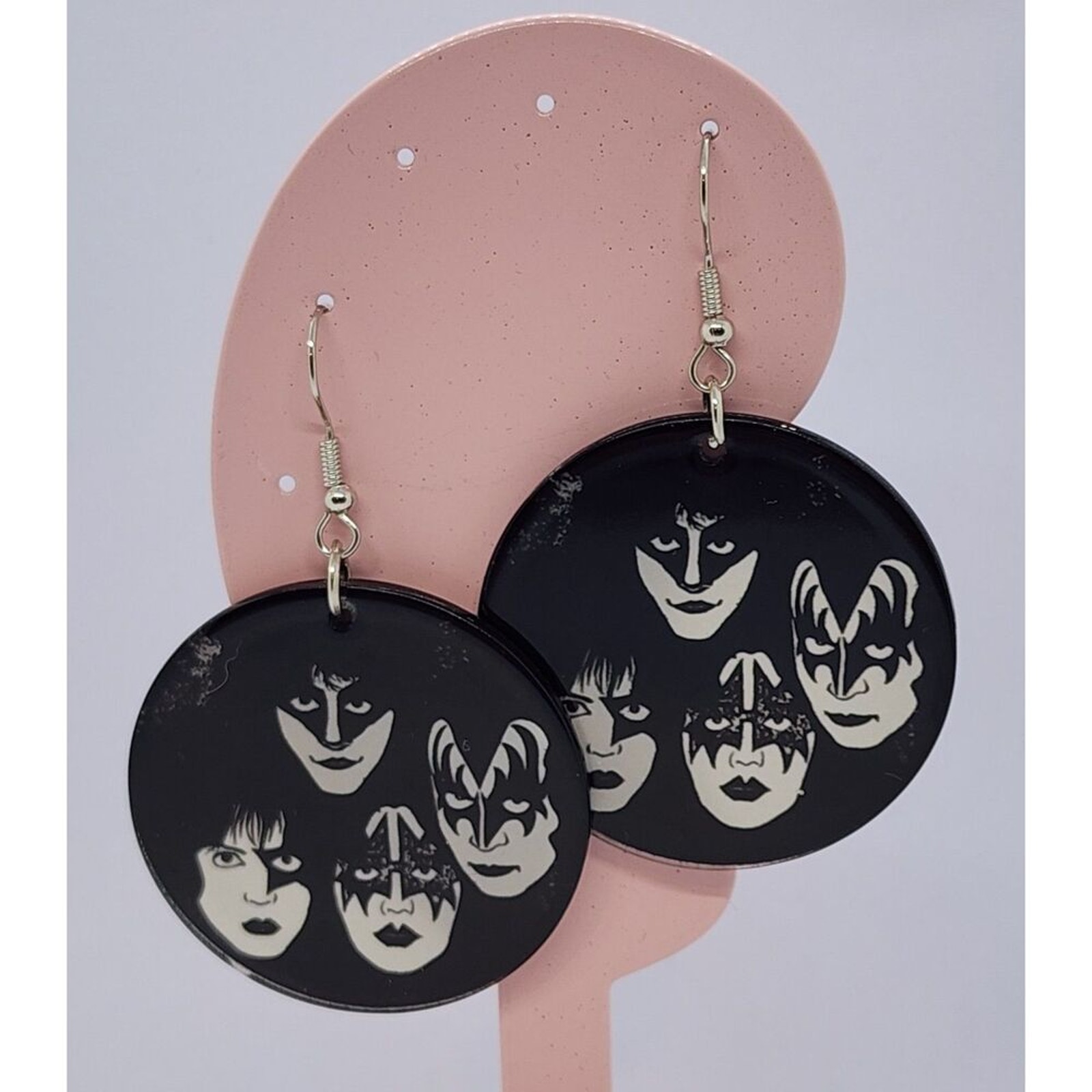 Kiss Band Earrings Classic Era Design Round Acrylic Double Sided Design New 12$